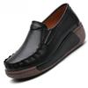 Retro Women Platform Shoes Leather Wedges Slip-on Loafers Anti-slip Walking Casual Footwear for Working Traveling