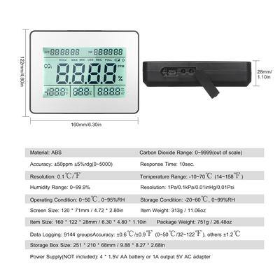 Carbon Dioxide Detector Air Quality Monitor Meter with Data Logging Clock Function 5.5 Inch Large LCD Wall Mountable