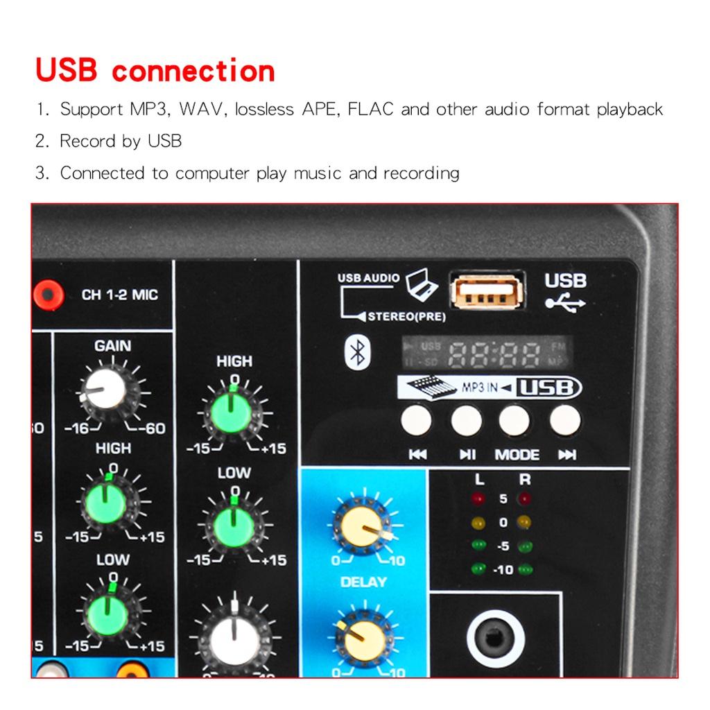 Professional Audio Mixer 4 Channel bluetooth Sound Mixing Console for Home KTV with USB Sound Effects