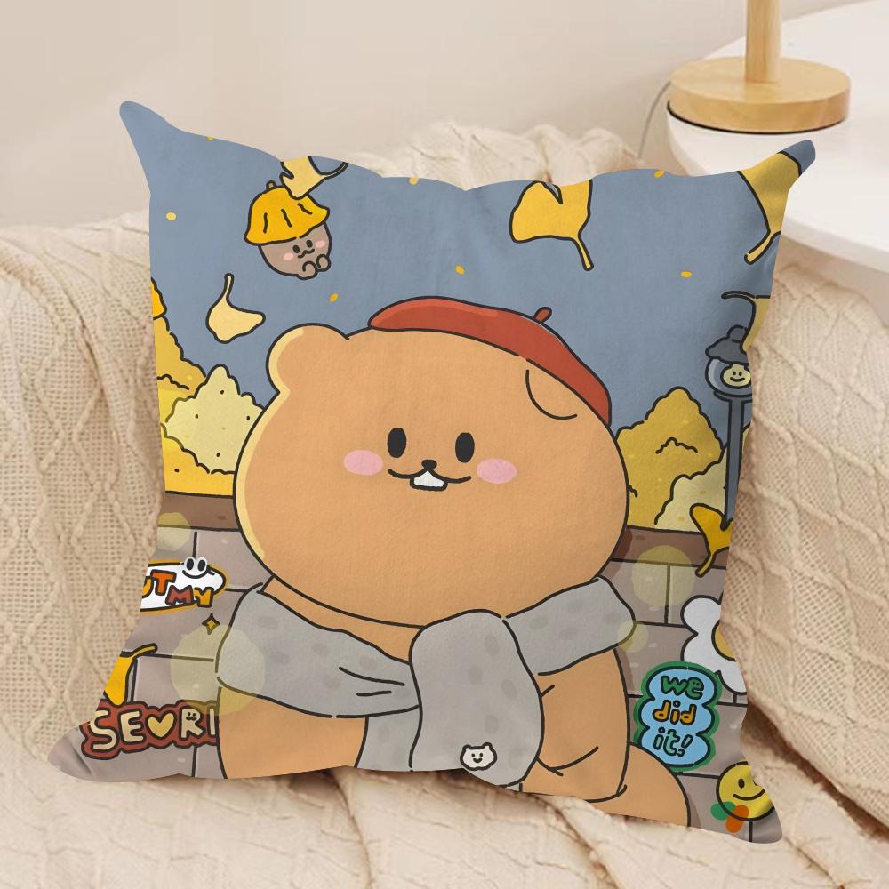 Cute Bear Cushion Cover Soft Plush Fabric DoubleSided Printed Sofa Cushion Cover for All Seasons Home Decor Gift