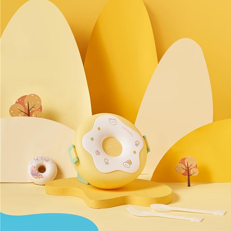 Cute donut-shaped partition PP lunch box, large capacity, microwave-safe portable bento box for students & office workers