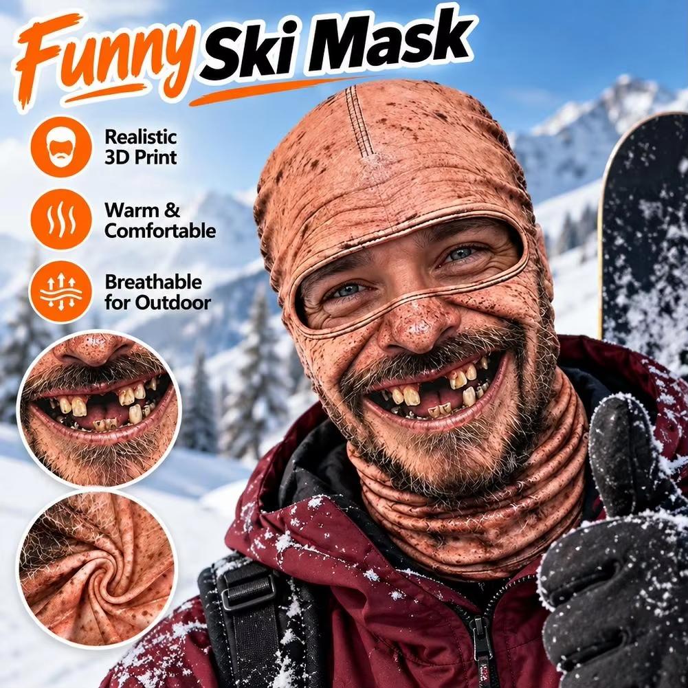 Funny 3D Face Balaclava Hat Full Face Covering Hood Balaclava Motorcycle Riding Skiing Face Mask Outdoor Warm Fleece Hat