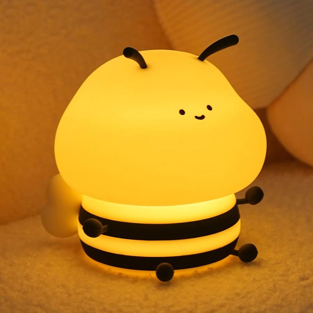 Cute LED Night light Bee Cartoon Animals Silicone Lamp for Children Kid Touch Sensor Timing USB Rechargeable For Birthday Gifts