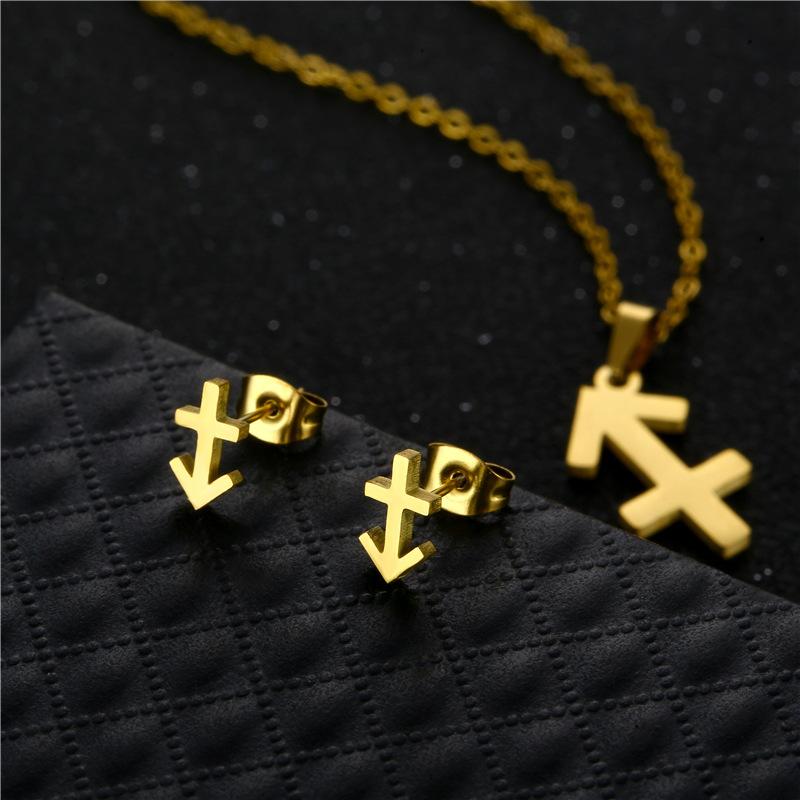 European and American Amazon Accessories Women's Zodiac Necklace Stud Earrings Set Constellation Pendant Short Necklace with Card