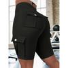 Damen High Waist Trainingsshorts mit Cargotaschen Schnelltrocknend Bauchkontrolle Yoga Biker Shorts für das Fitnessstudio