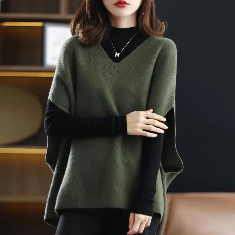 

Women s Korean V-Neck Loose Knit Vest - Autumn/Winter Sleeveless Cardigan S