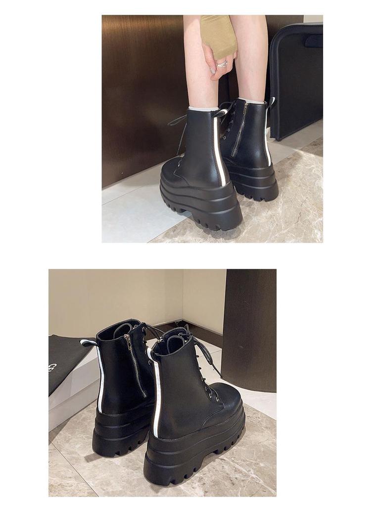 Bottes Martin à plateforme à talons hauts pour femmes Printemps/Automne 2025 - Petites, Bottines courtes rehaussantes