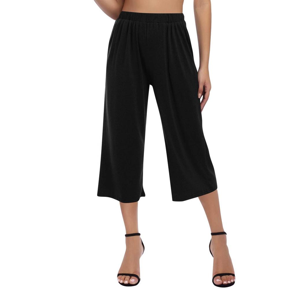 Women's High Waist Solid Color Casual Trousers Workout Pants 3/4 Pants
