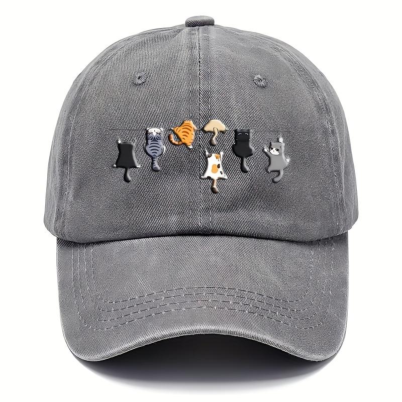 Freedom Outdoors Women's Black Trendy Cute Cat Print Washed Vintage Soft Top Sunshade Baseball Cap Unisex Versatile Baseball Cap Cm