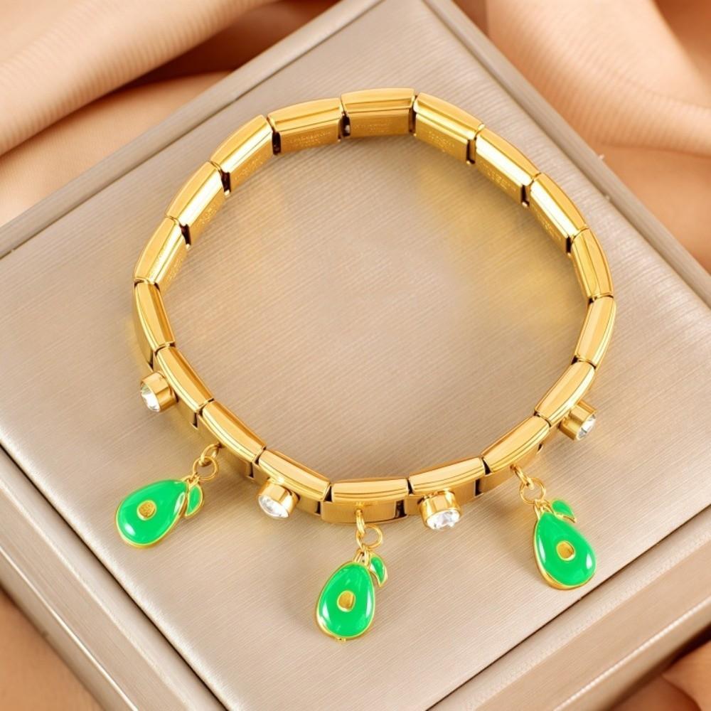 Watermelon Fruit Pendant Bangle Crystal Stainless Steel Bracelet Vacation