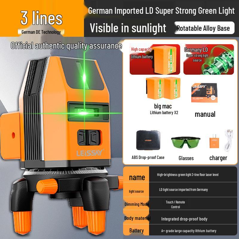 New German Precision Leise Spirit Level: Indoor/Outdoor Infrared, 2-5 Lines, Lightweight