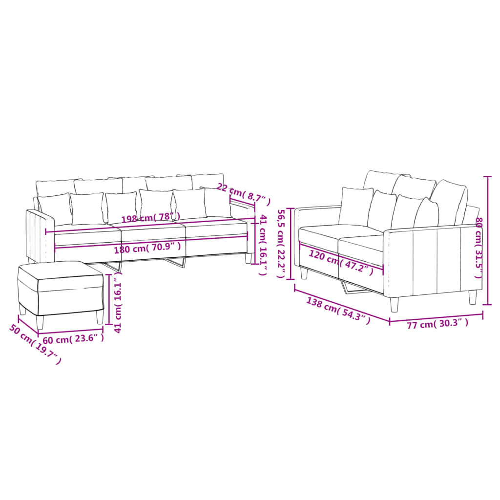 3 Piece Sofa Set with Cushions Burgundy Velvet