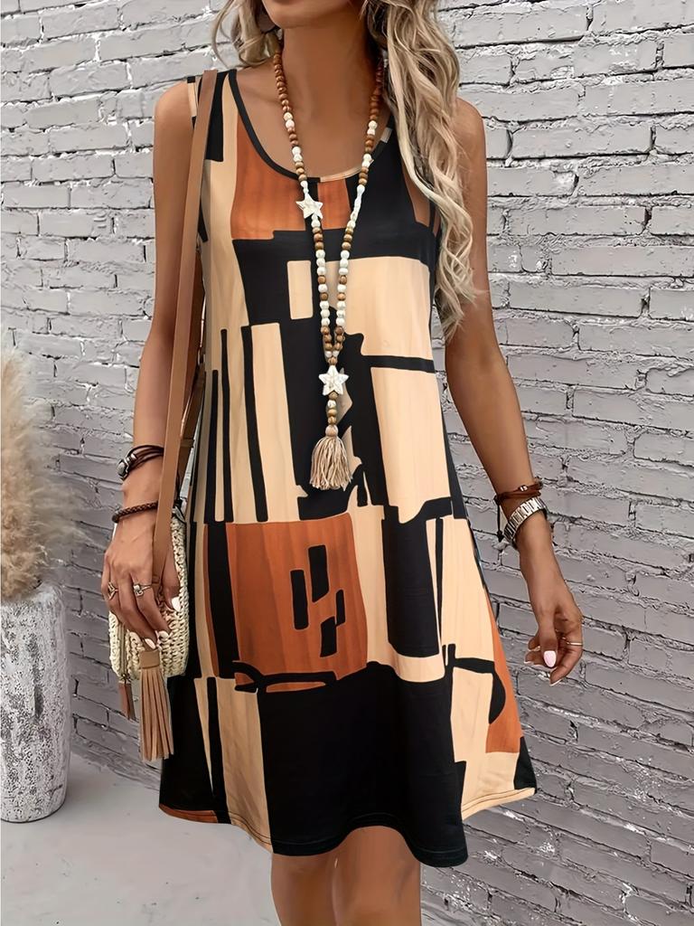 Spring&Summer Women's Geometric Pattern Sleeveless Dress For Summer Vacation Women Bohemia Dresses