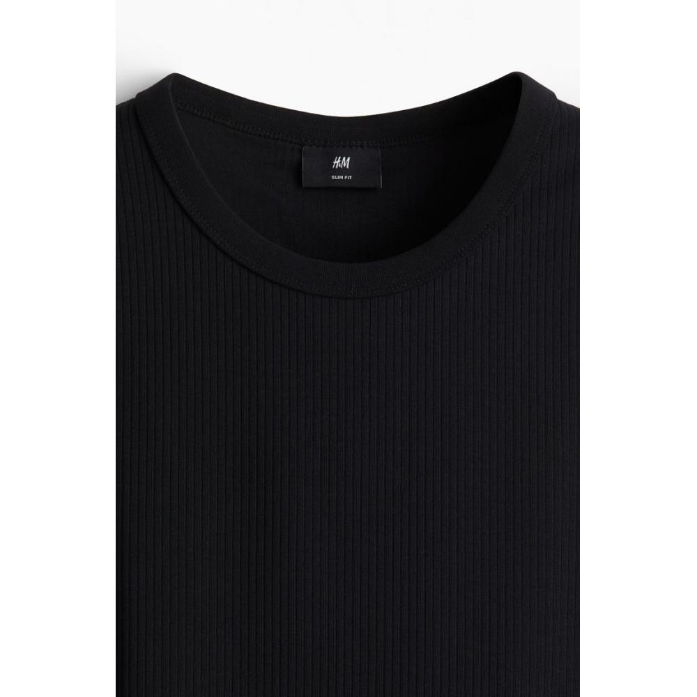 H M Ribbed Sleeveless Top sliM Fit Black