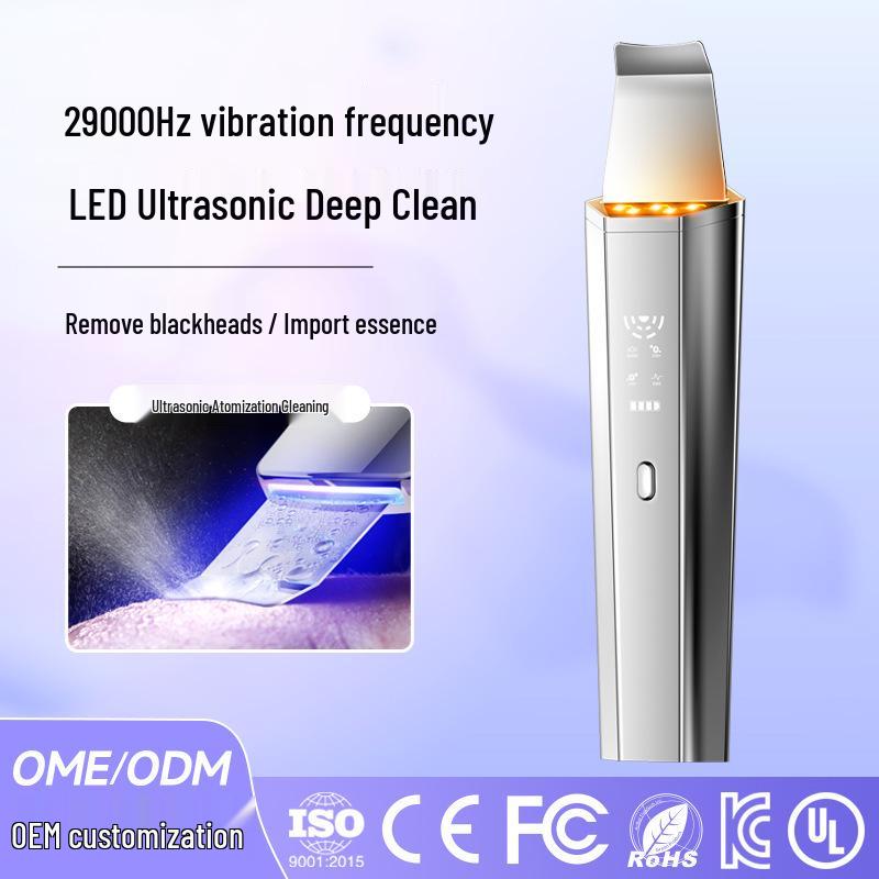 Ultrasonic Blackhead Remover & Skin Rejuvenation Device with Red & Blue Light Therapy серебряный