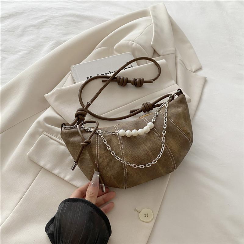 Denim Bag Bag Women's 2025 Summer New Women's Bag Niche Pearl Chain Armpit Bag One-shoulder Crossbody Dumpling Bag