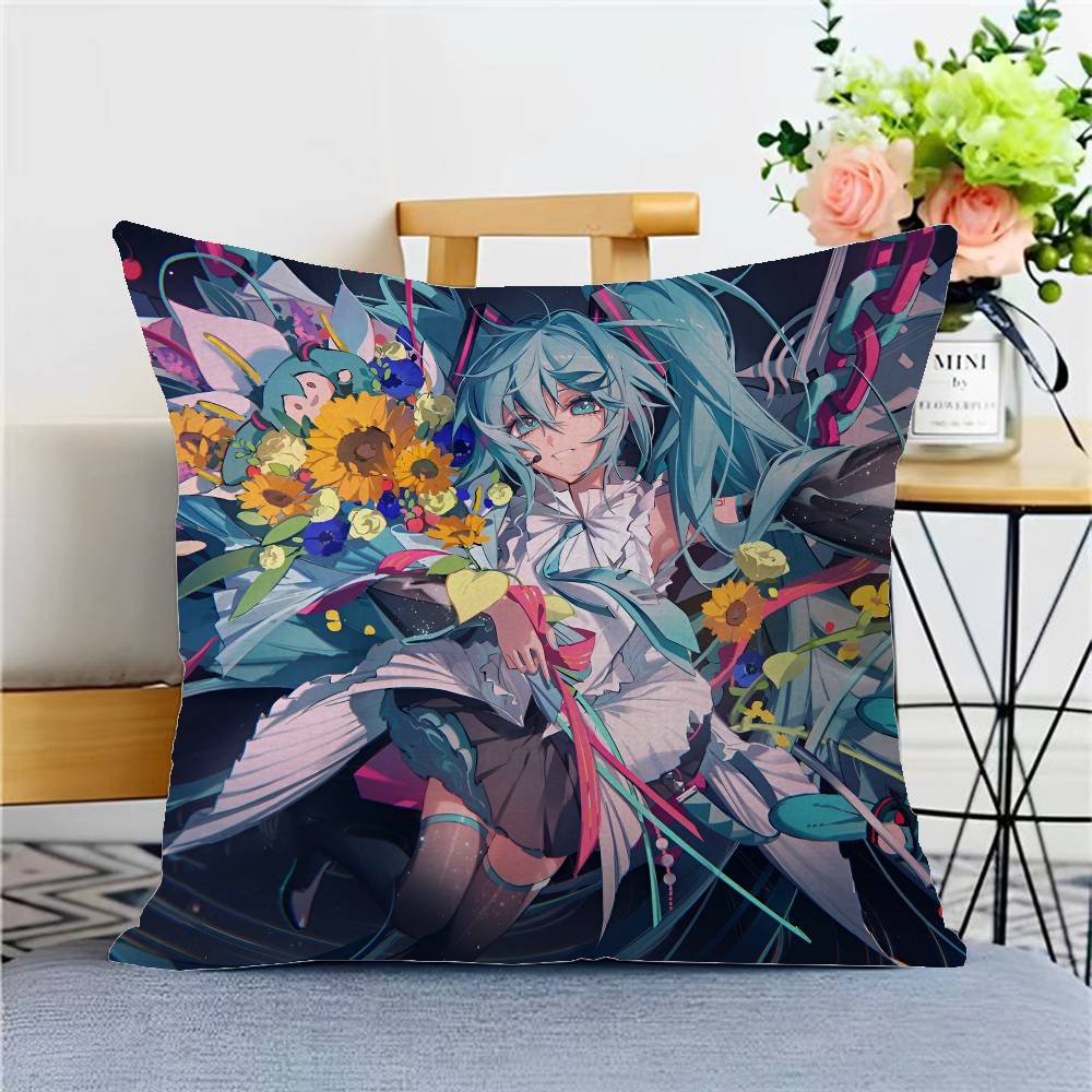 Cute Kawaii H-Hatsune Anime Miku Cushion Cover Pillow Cover Decor Pillowcase Printed Cushion Case For Couch