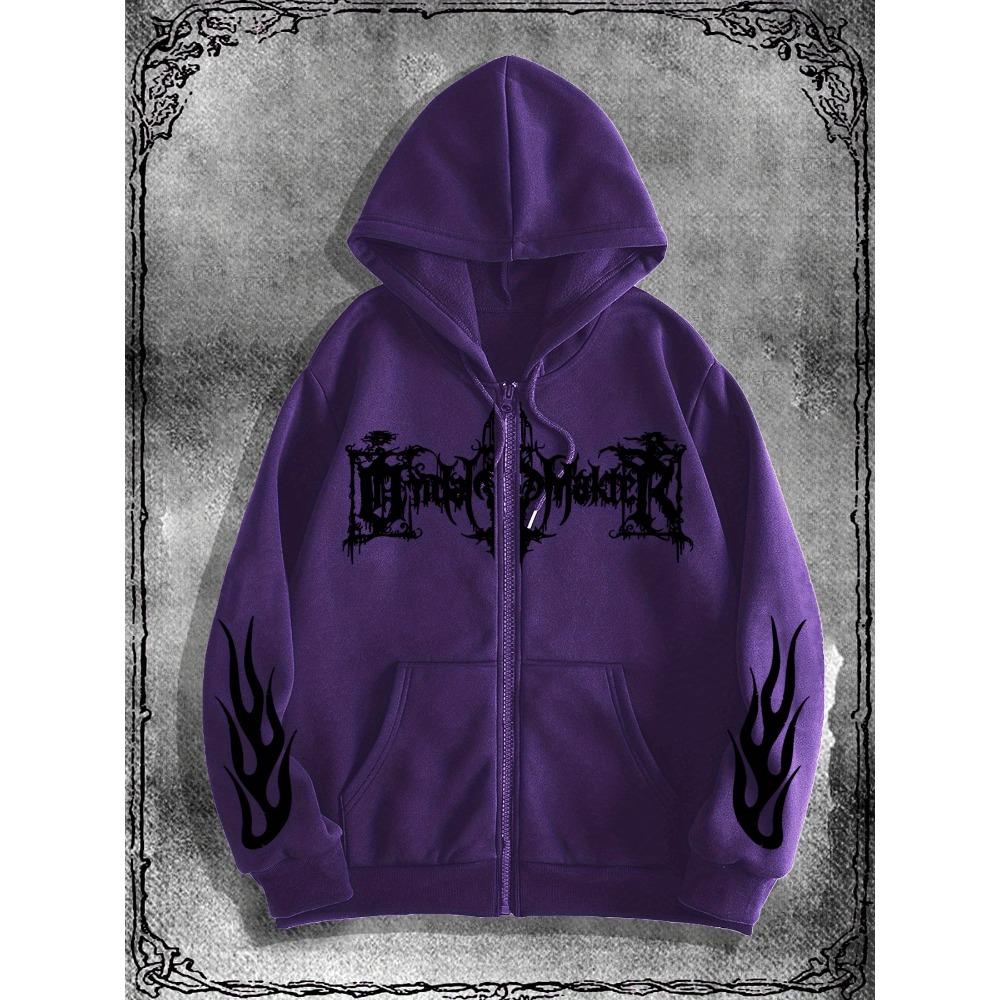 Y2K Gothic Dark Style Printed Zip-Up Hoodie, a Fashionable Streetwear Choice for Casual Occasions, Perfect To Pair with Trendy Outfits