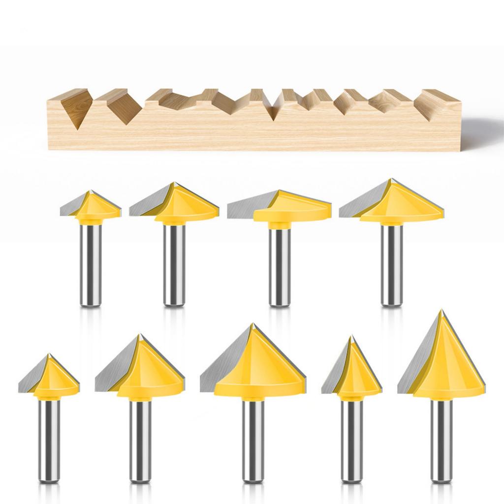 Freza pentru router cu coadă de 8 mm, cu canal în V, din carbură, potrivită pentru prelucrarea lemnului, sculptură detaliată în lemn, cu unghiuri de 60 90 120 150 Grade