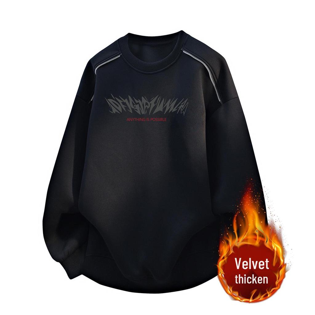 Men's Trendy American-Style Fleece-Lined Winter Hoodie – Thick, Warm, Printed, Loose Fit Jacket