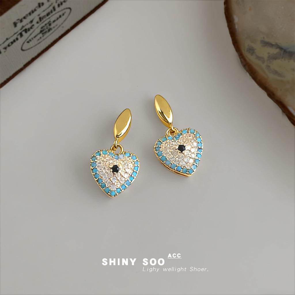 Hot-selling wind inlaid zircon love new earrings earrings