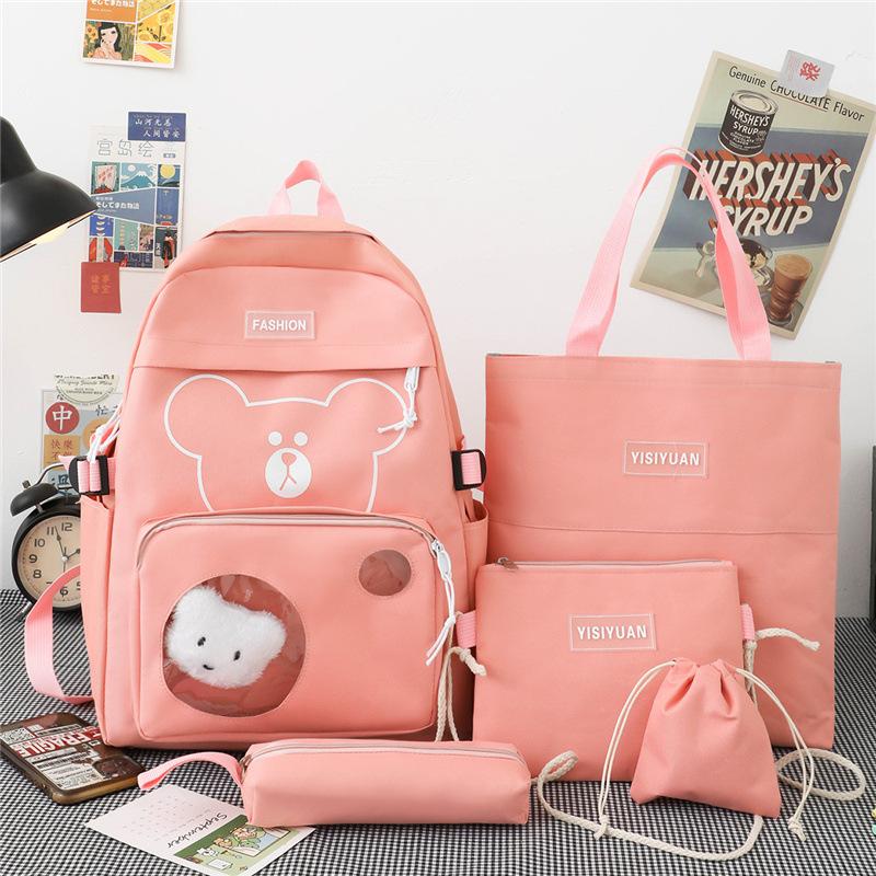 Elementary School Schoolbag Female New Large-capacity Middle School Student High School Student Backpack Five-piece Backpack