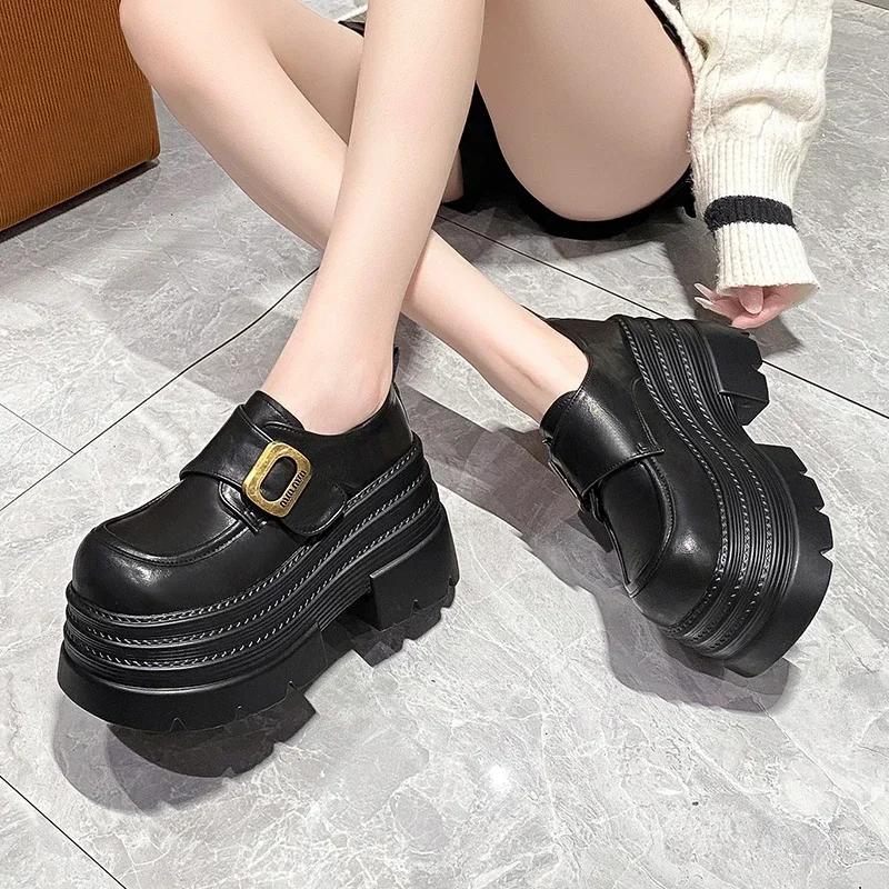 Fashion 10CM Autumn Women Chunky Nop-slip Sneakers Loafers High Heels Platform 2025 New Spring Hook-loop Casual Shoes Flats Woman