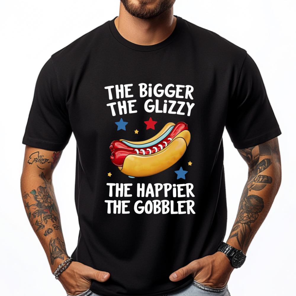 Funny Hot Dog The Bigger The Glizzy The Happier The Gobbler Pink Graphic Tees Men Streetwear Male Mens TShirts