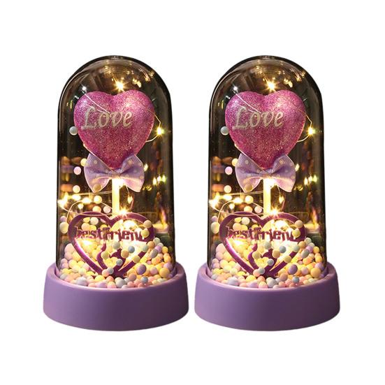 2 Pcs Love Heart in A Dome LED Light Up Heart Ornament Anniversary Valentine's Day Christmas Birthday Gift for Women Her Wife Mom