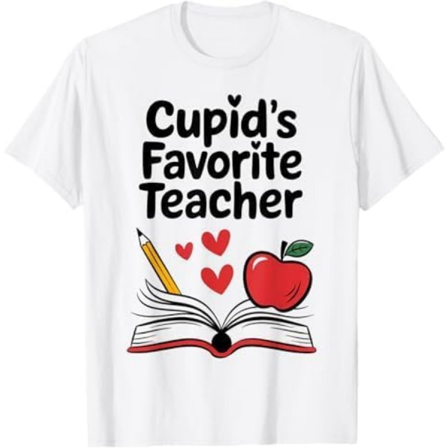 Retro Cupid s Favorite Teacher Valentine s Day Cute Heart T-Shirt TDS Black S