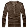 Men's Solid Color Long Sleeve Button Collar Long Sleeve T-Shirt Men's Casual Fashion Top
