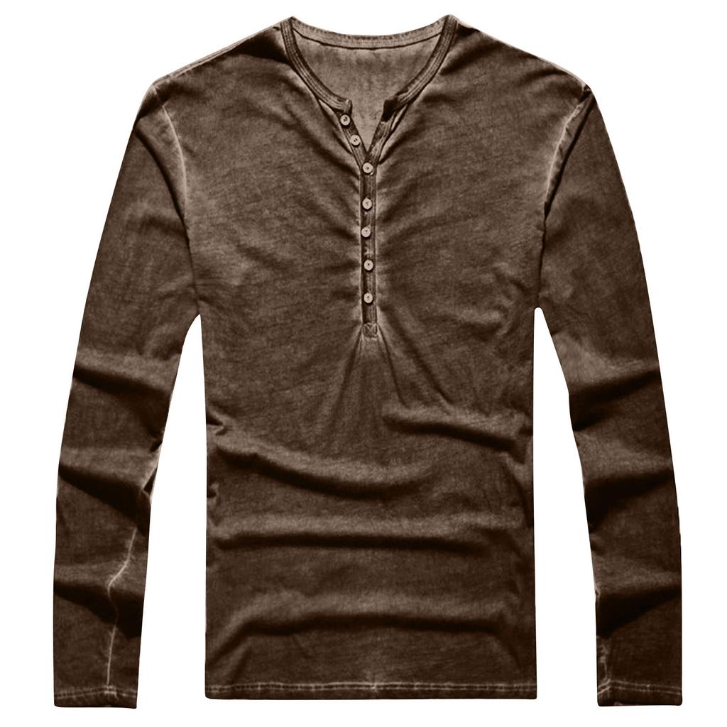 Men's Solid Color Long Sleeve Button Collar Long Sleeve T-Shirt Men's Casual Fashion Top