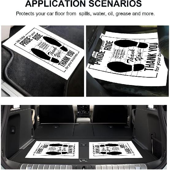 50 PCS Car Paper Floor Mats, 16 x 20 Inch Disposable Auto Carpet Pads with Footprint Words, Universal Temporary Vehicle Floor Protective Papers for