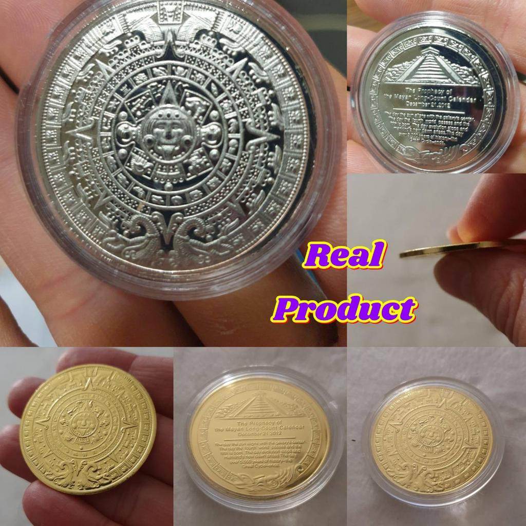Retro Vintage Metal Medallion Mayan Aztec Coin Amulet Medal Unisex Women Men Protect Charm Talisman Powerful Wealth Success Health Luck Jewelry