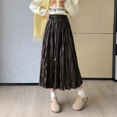 Korean Style High Waist A-line Skirt with Lazy Pleats for Women