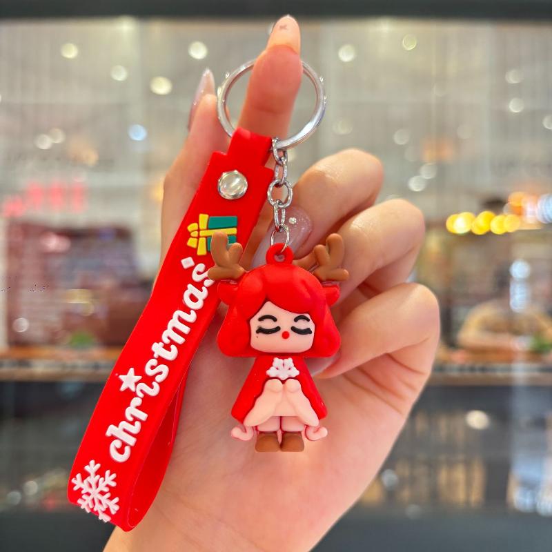 2Pcs Cartoon Cute Santa Claus Tree Keychain Christmas Party Decoration Bag Ornaments Car Key Pendant Exquisite Small Gift