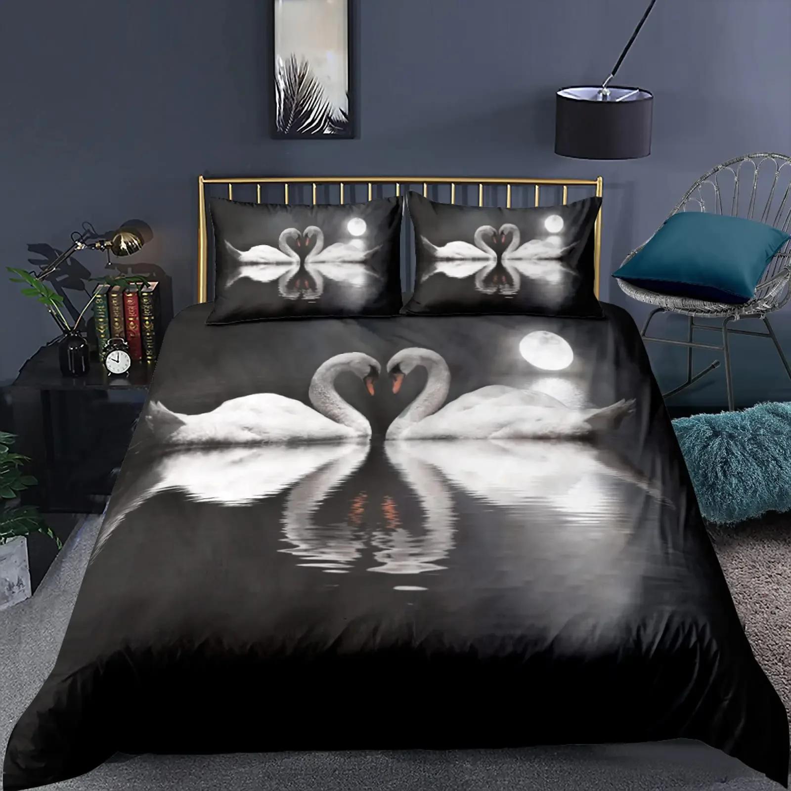 

Swan Black And White Swan Comfortable Duvet Quilt Cover Pillowcase Bedding Set Children Bedroom Decoration Home Textile 70x133cm 2pcs
