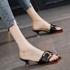 Small heel cool slippers women's shoes 2025 summer new Internet celebrity versatile low heel soft sole outer wear square head fashion half slippers