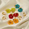 Cute Resin Colorful Flower Charms Earring Gold Color Circle Ear Buckle Hoop Earrings  Jewelry for Women