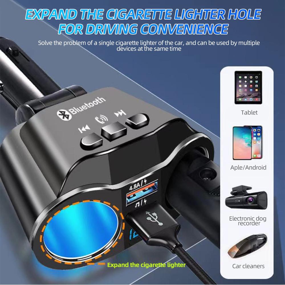 12-24V Car Charger Bluetooth FM Transmitter Dual USB Fast Charging Socket Lighter Splitter Power Adapter with Voltage Display