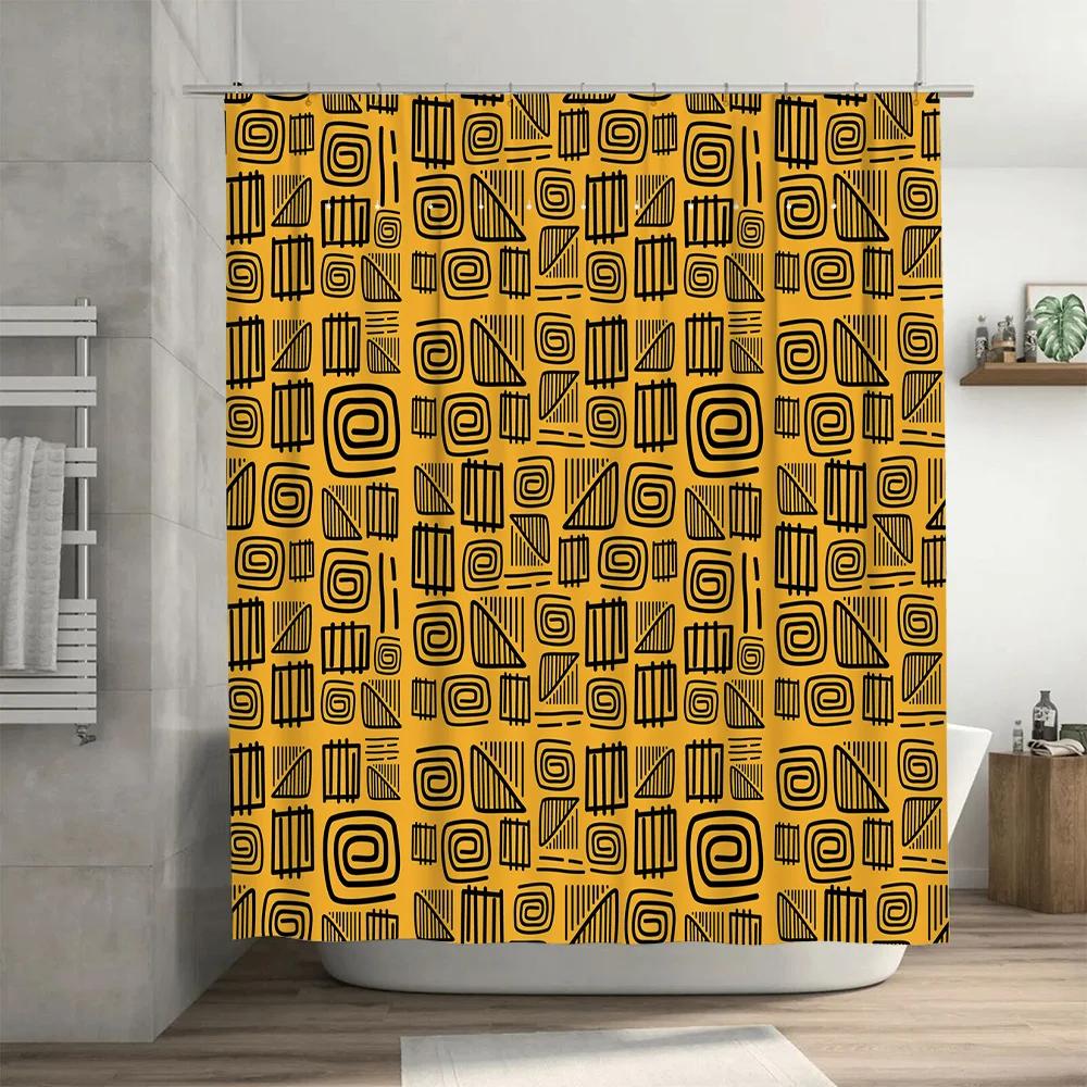 Modern Abstract Bathroom Shower Curtain Black Yellow Geometric Design for Home Decor in Bathrooms Size: 72 x 84 (183cm x 213cm)