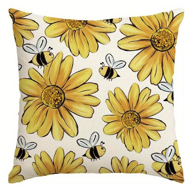 

Home Decor Yellow Daisy & Bee Decorative Pillow Covers Pattern Cushion Cover Suitable for Sofa Bedroom Car Pillow Cover 40x40cm 16x16in