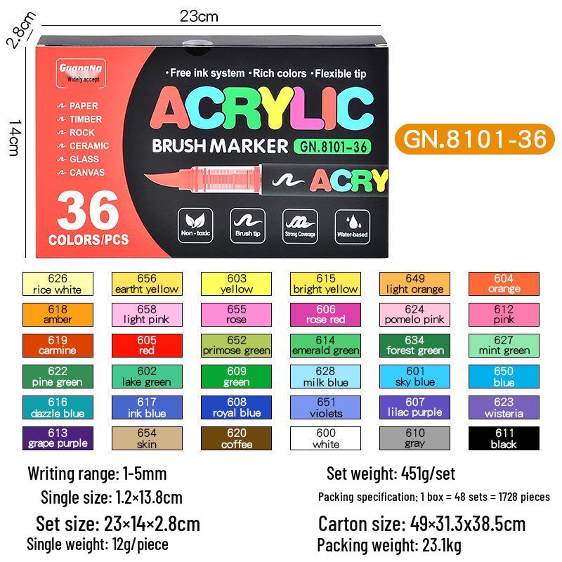 Guangna 8101 Liquid Soft Tip Acrylic Marker - 288 Colors for DIY Graffiti and Body Painting