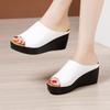 6cm Plus Small Size 32-43 Comfortable Open Head Soft Leather Slippers Platform Shoes 2025 Womens Med Heels Wedges Slides for Mom