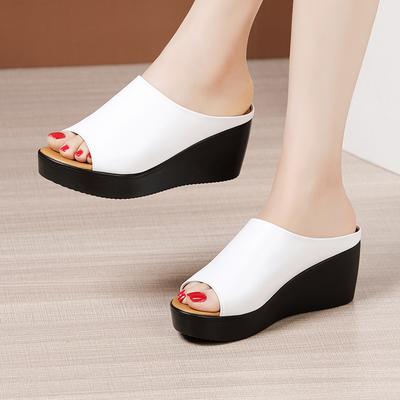 6cm Plus Kleine Größe 32-43 Bequeme Offene Zehenpartie Weiches Leder Hausschuhe Plateau Schuhe 2025 Damen Mittlere Absatzhöhe Keile Clogs für Mama