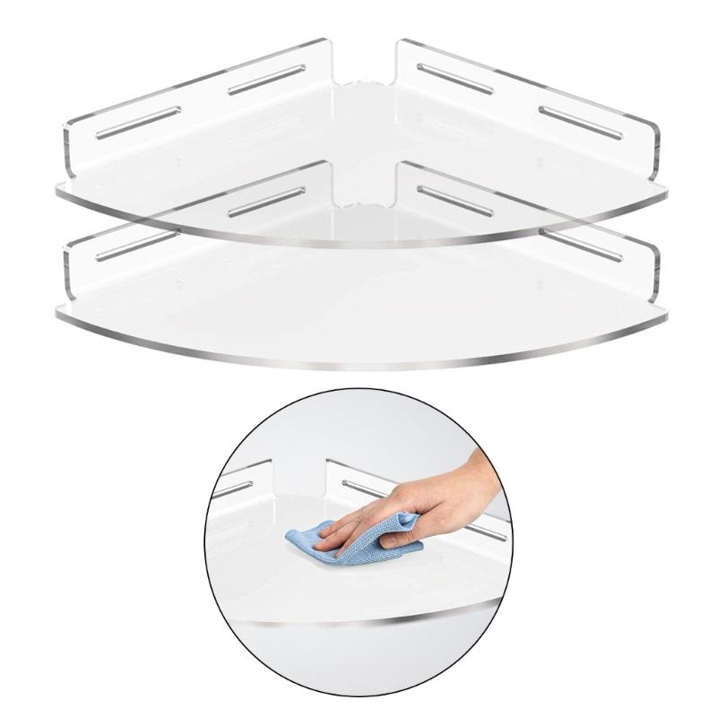 Pack of 2 Adhesive Mounted Clear Shower Shelves No Drilling Bathroom Organizers with High Weight Capacity