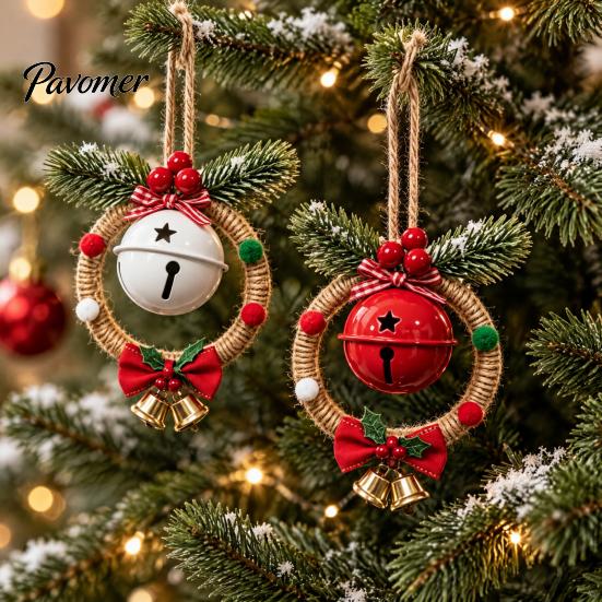 Festive Party Supplies Christmas Bell Pendant for Holiday Decor, Metal Hanging Ornament with Xmas Door Window Decor Hemp Rope Tree Wall And Decoration