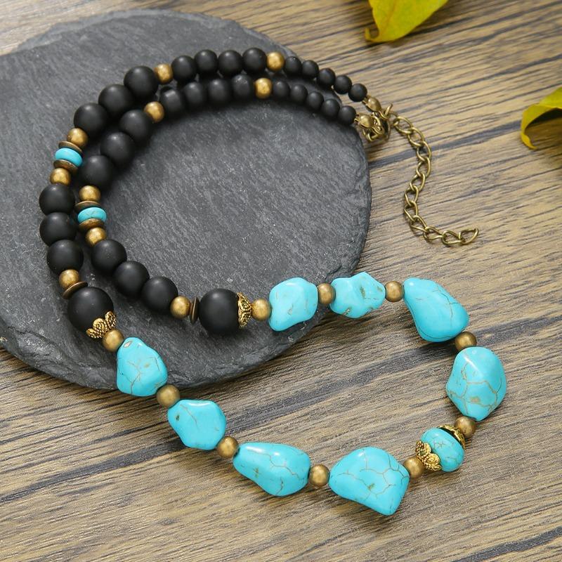 Handmade Punk Men's Turquoise Necklace Small Hip Hop Jewelry Natural Stone Pendant