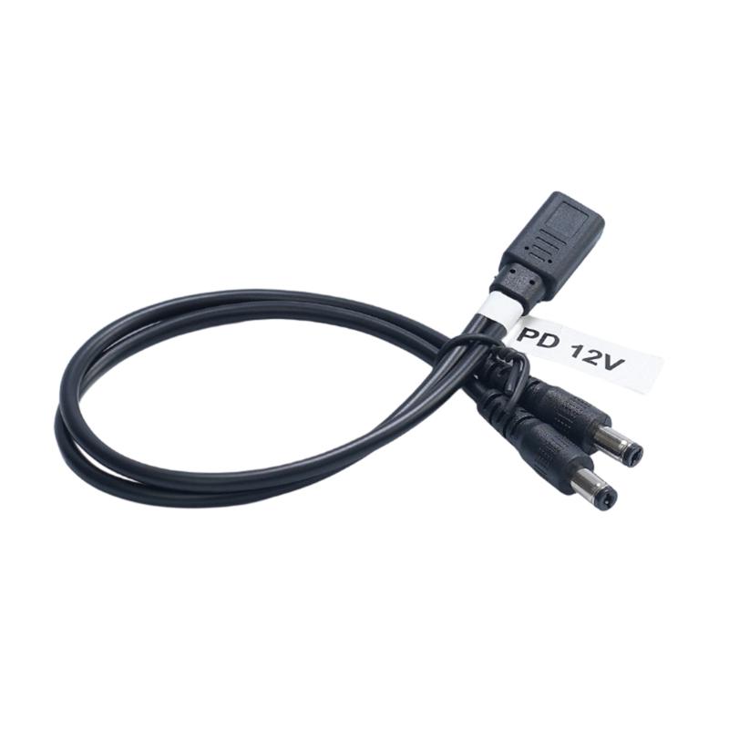 USB C To Double 5.5x2.1mmDC Power Cable 9V 12V 3A For LED Lights Router Fan Speaker Charging