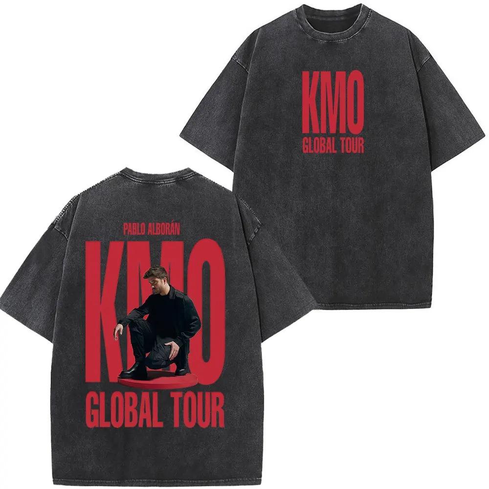 Singer Pablo Alborán Global Tour Kmo 2026 Print Washed Vintage T Shirt Men Women Hip-hop T-shirts Short-sleeved Casual T Shirts